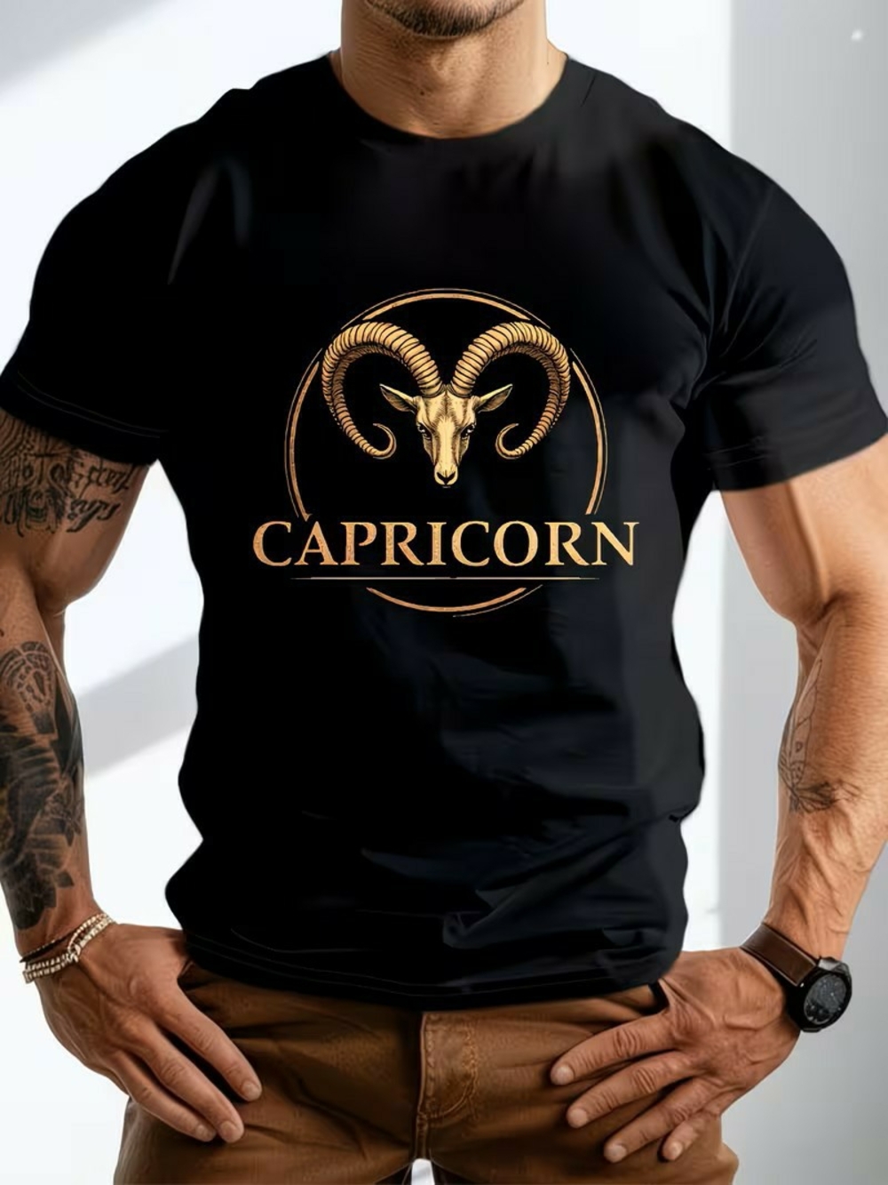 Capricorn Graphic Tee - Black with Gold Print